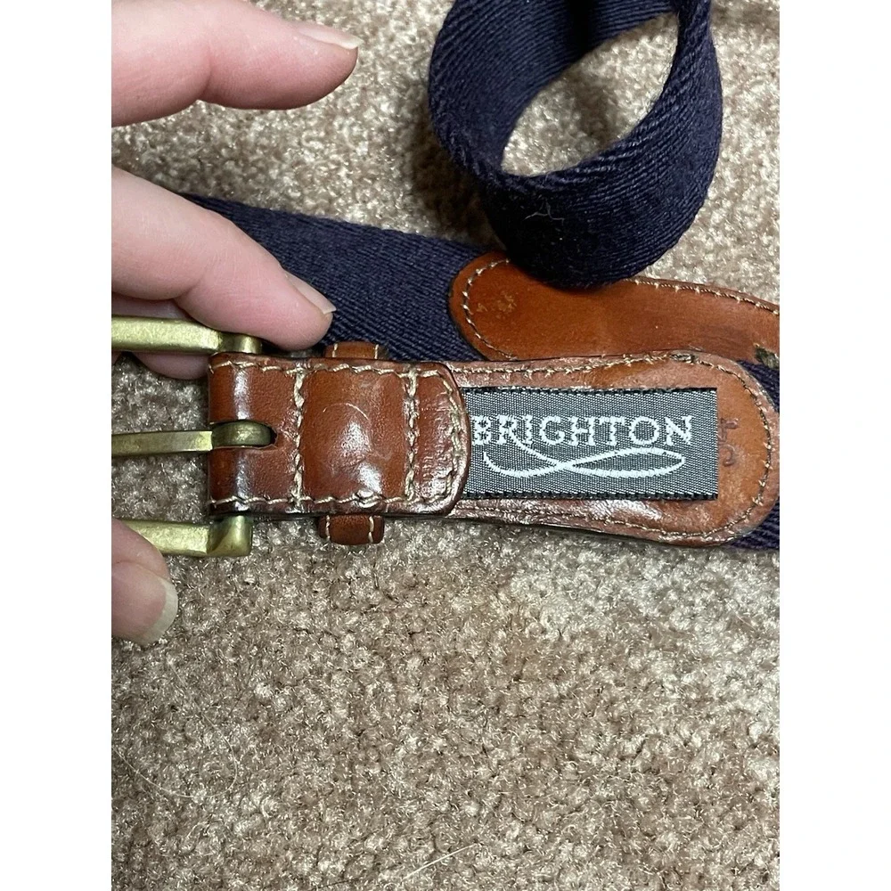 VTG Brighton Leather Belt Duck Size 34 Blue Brown Solid Brass Buckle‎